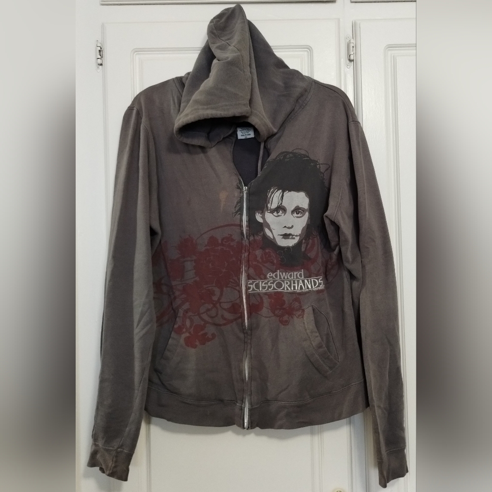 Y2K Vintage Grail 2002 Edward Scissorhands Johnny Depp Gray Zipper Hoodie XXL